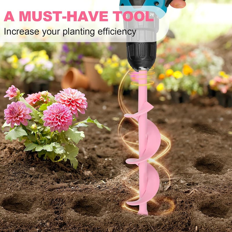 Genubi Industry Auger Drill Bit for Planting 1.6 x 16.5 Inch, Garden Spiral Bit for 3/8" Hex Drive Drill, Earth Post Hole Digger Bulb Planter Auger for Planting Bedding Rapid Digging, Pretty Pink - Image 3